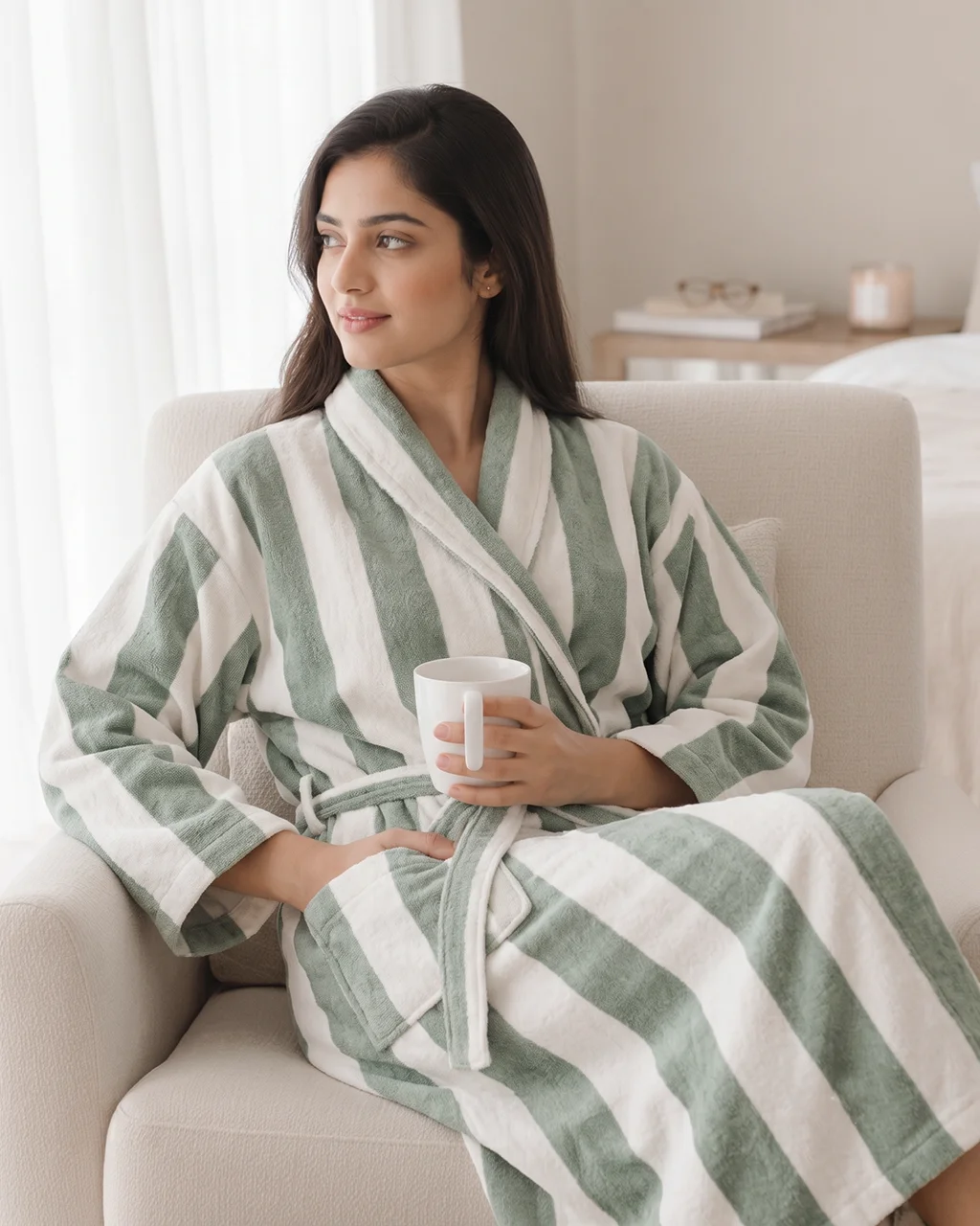344003-2a Cotton Stripe Bathrobe - Image 1