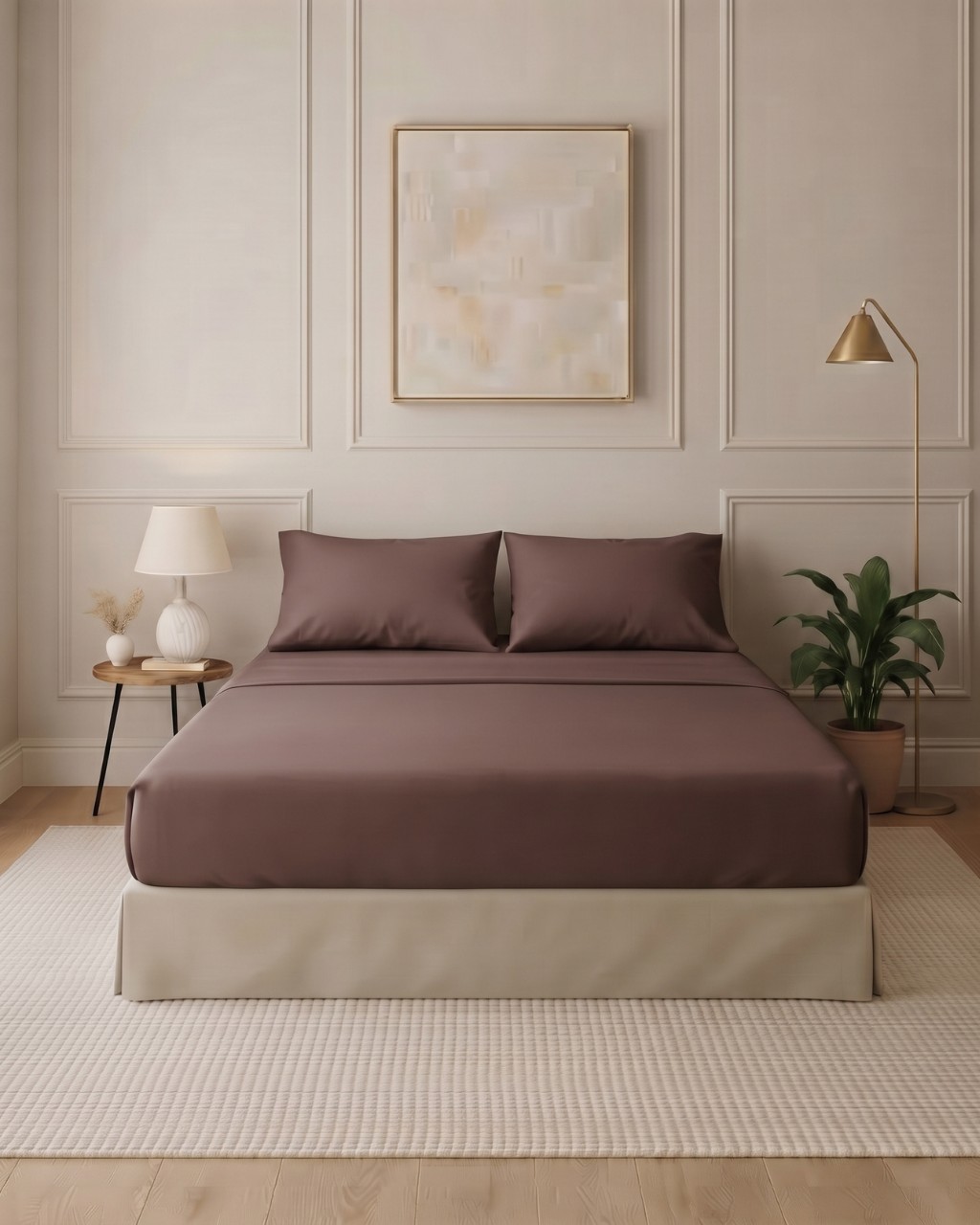 Dark Coffee_344056-07 Solid Cotton Bed Sheet Set - Image 1
